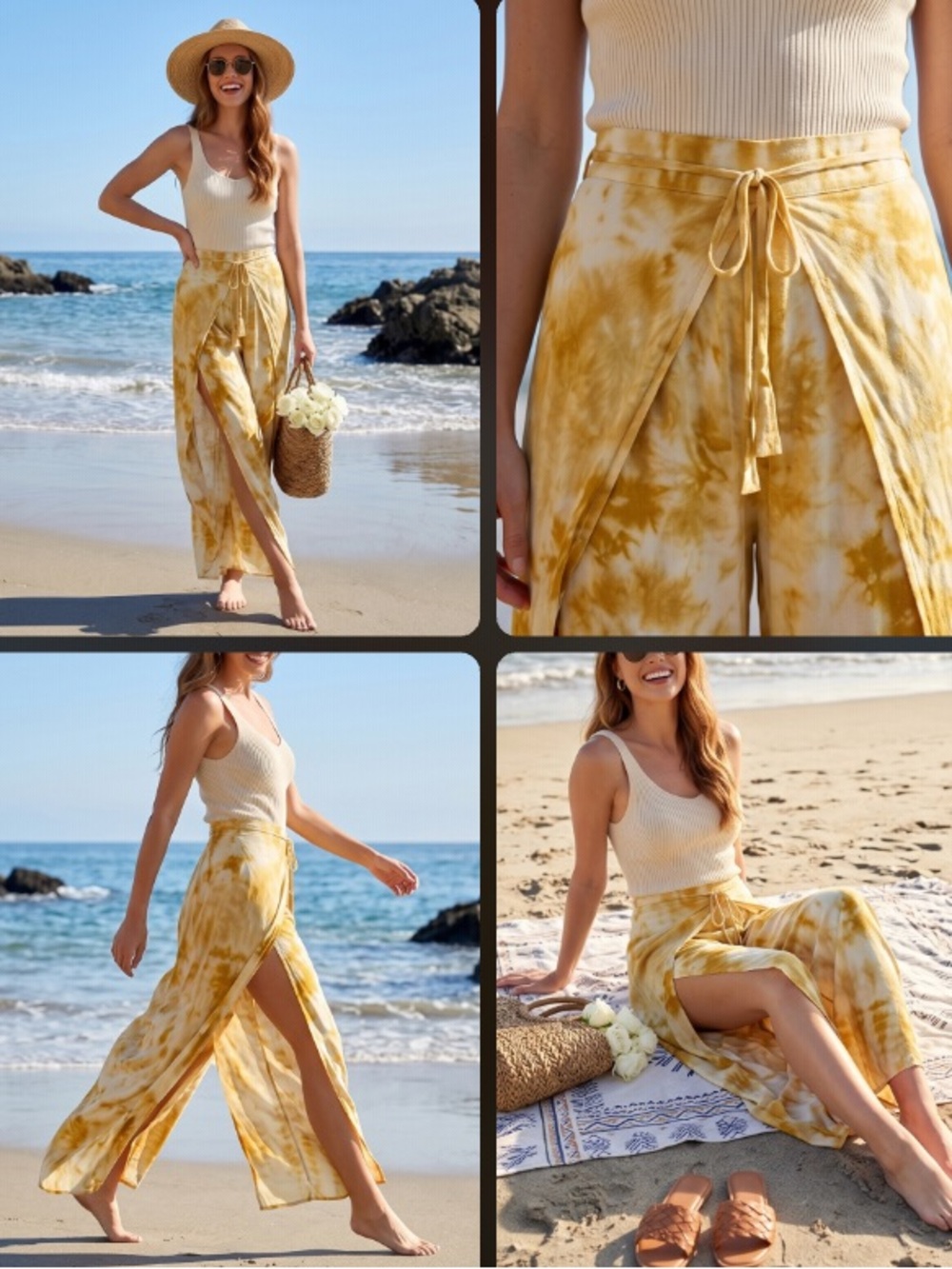 Band of Gypsies Palazzo Pants | Wide Leg Beach Pants Gold & Ivory Resortwear NWT